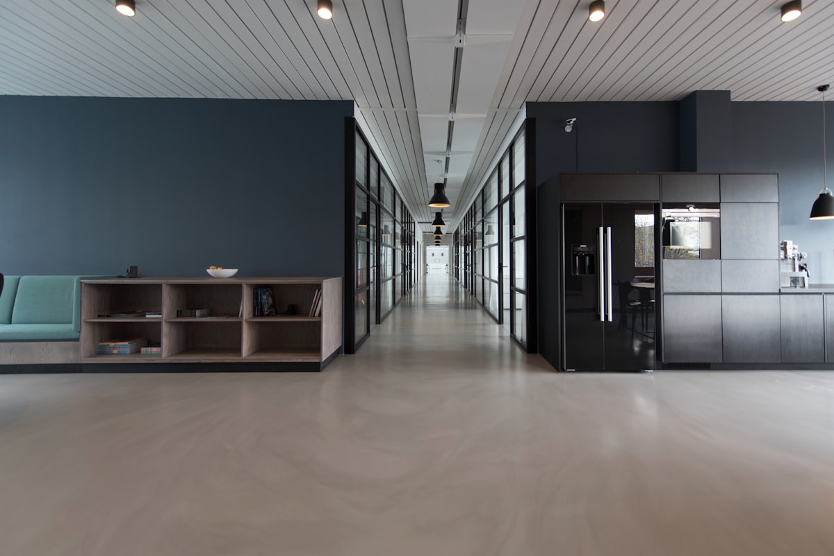 Modern office workspace with team